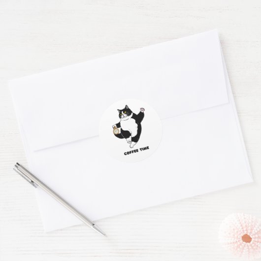 Café Time Chat noir pour initiceaux | Autocollants (Enveloppe)