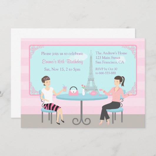Café Tour Eiffel Paris Anniversaire Invitations (Devant / Derrière)