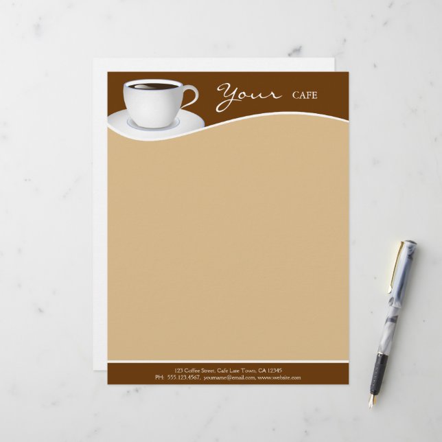 Café White Cup Koffiewinkel Zakelijk Letterhoofd Persoonlijk Briefhoofd (Voorkant / Achterkant in situ)