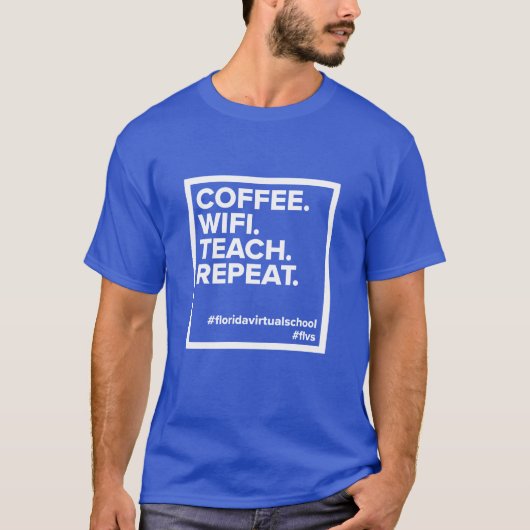 Café. WiFi. Enseigner. Recommencer. T-shirt (bleu (Devant)