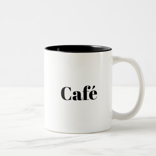 Café, zwarte letters wit tweekleurige koffiemok (Rechts)