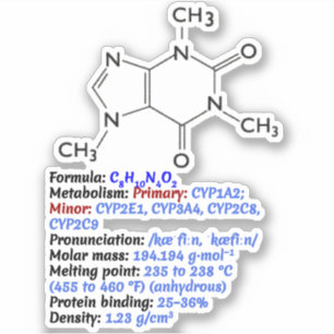 Cafeïne chemische formule - moleculaire structuur sticker