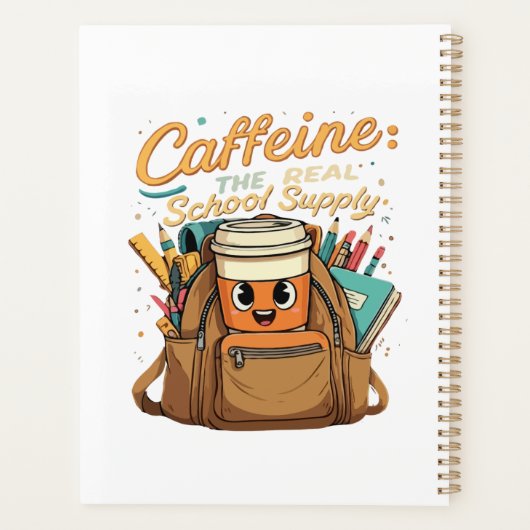 Cafeïne – De Echte Schoolbenodigdheid – Grappige L Planner (Achterkant)