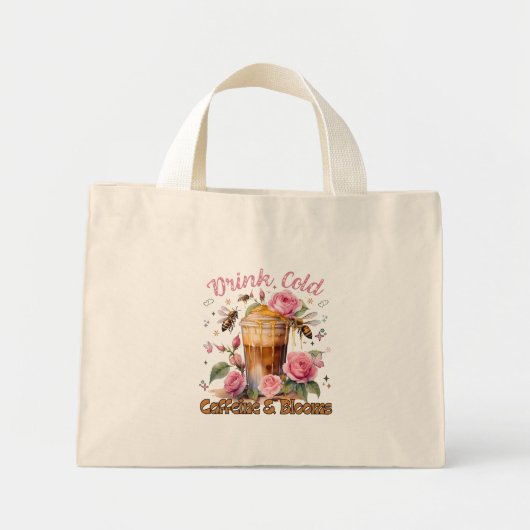Cafeïne en bloemen: ijskoffie genot mini tote bag (Voorkant)