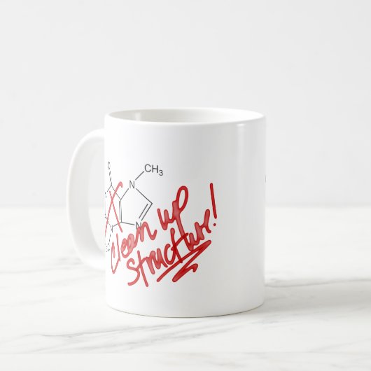 Cafeïne Mok voor chemici - Clean Up Structure! (Voorkant links)