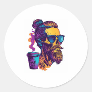 Cafeïnevrije schedel - Grappig Barista skelet Ronde Sticker