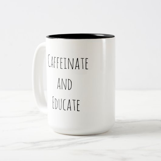 Caffeinaat en onderwijs tweekleurige koffiemok (Voorkant links)