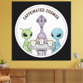 Caffeinated Cosmos Cute Funny Alien Coffee Canvas Afdruk (Insitu (Woonkamer))