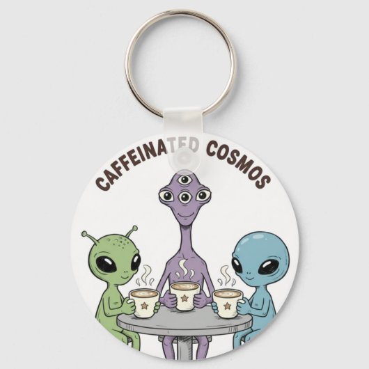 Caffeinated Cosmos Cute Funny Alien Coffee Sleutelhanger (Voorkant)