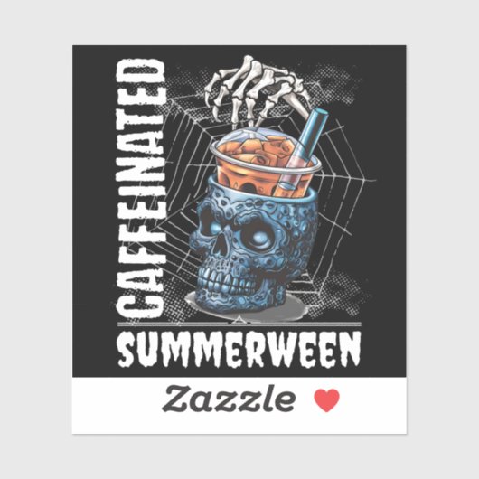 Caffeinated Skull Iced Coffee Summerween Goth Sticker (Vel)