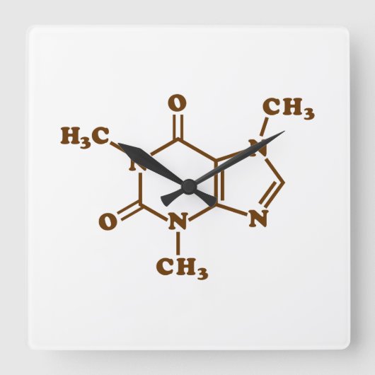 Caffeine Coffee Molecular Chemical Formule Vierkante Klok (Voorkant)