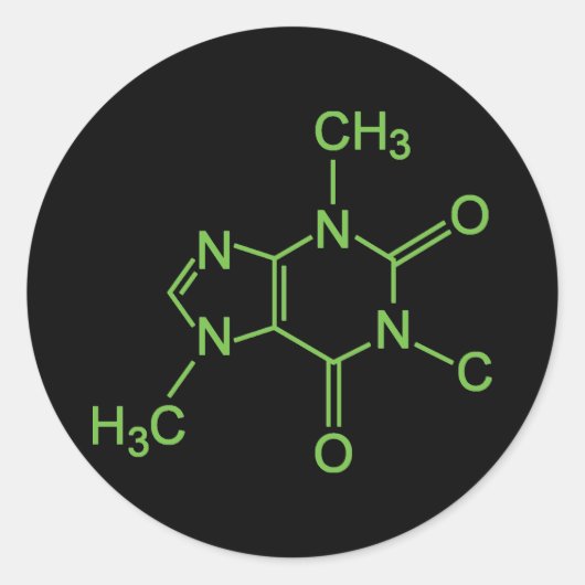 Caffeine Coffee Molecule Chemische Schema Ronde Sticker (Voorkant)