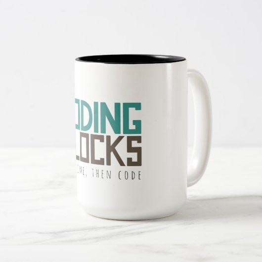 Caffeine, dan code tweekleurige koffiemok (Voorkant rechts)