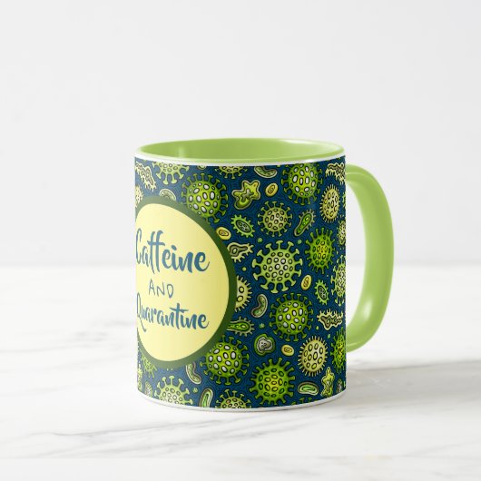 Caffeine en Quarantaine Cartoon Virus Mok (Voorkant rechts)