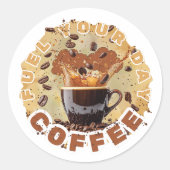 Caffeine First Ronde Sticker (Voorkant)