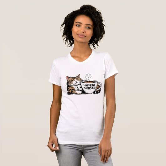 Caffeine First T-Shirt for Coffee Lovers with Atti (Voorkant volledig)