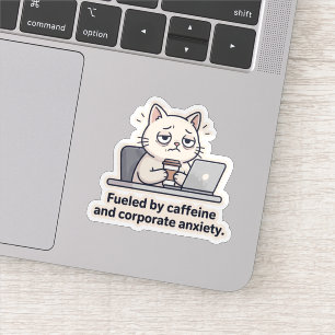 Caffeïne Kat Grappige Kantoor Uitgeput Sticker