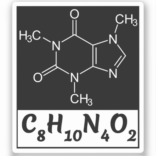Caffeïne Moleculaire Formule - Zwarte Koffie Sticker (Voorkant)