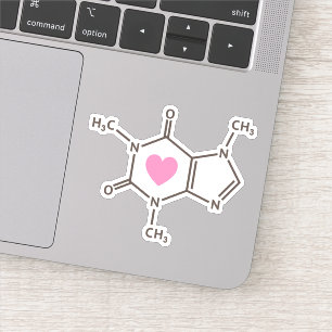 Caffeine moleculaire structuur met hart sticker