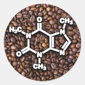 Caffeine Molecule Coffee bonen Ronde Sticker
