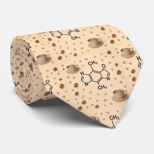 Caffeine Molecule & Coffee Pattern Necktie Stropdas (Opgerold)