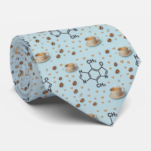 Caffeine Molecule & Coffee Pattern Necktie  Stropdas (Opgerold)