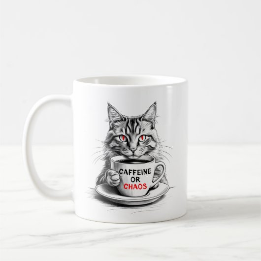 Caffeine Or Chaos Cat Coffee Lover Mug (Gauche)