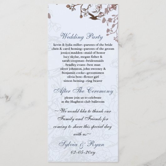 cage d'oiseau bleu floral, programmes de mariage i (Dos)