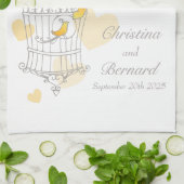 Cage d'oiseau jaune mariage serviette de cuisine p (Plié)