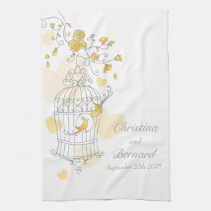 Cage d'oiseau jaune mariage serviette de cuisine p