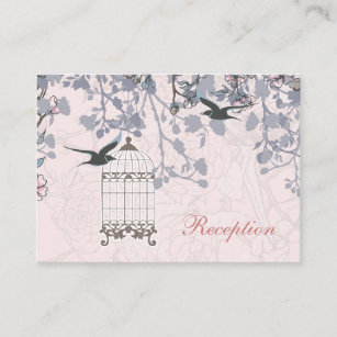 cage d'oiseau rose, cartes de réception de mariage