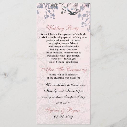 cage d'oiseau rose floral, programmes de mariage i (Dos)