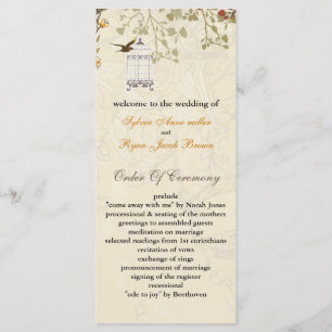 cage d'oiseaux brun floral, programmes de mariage 
