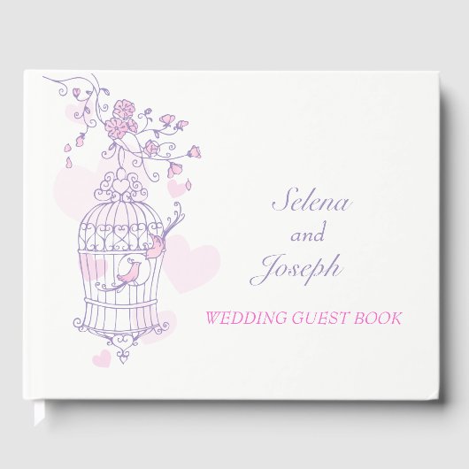 Cage d'oiseaux violet / rose mariage livre d'or (Recto)