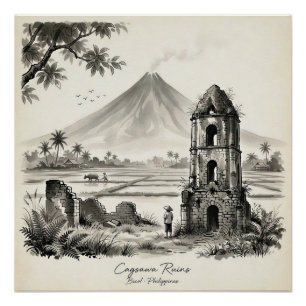 Cagsawa-ruïnes & Mayon-vulkaan Filipijnen Perfect Poster