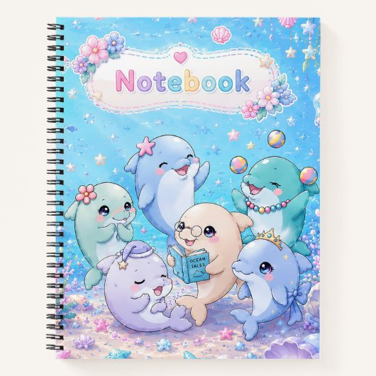 Cahier à couverture rigide avec amis dauphins mign (Devant)