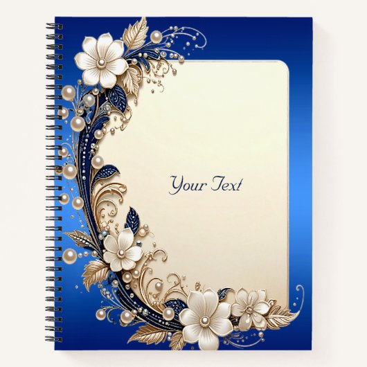 Cahier à embellissement floral bleu blanc (Devant)