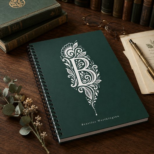 Cahier à monogramme botanique en linogravure Lettr