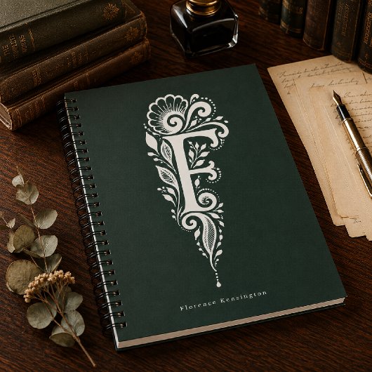 Cahier à monogramme botanique en linogravure Lettr