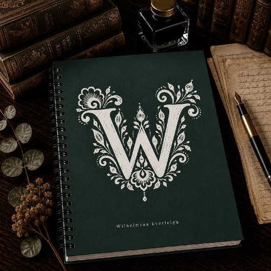 Cahier à monogramme botanique en linogravure Lettr