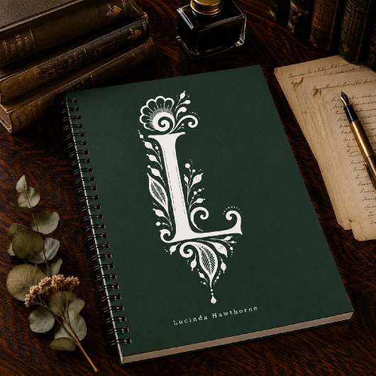 Cahier à monogramme botanique en linogravure Lettr