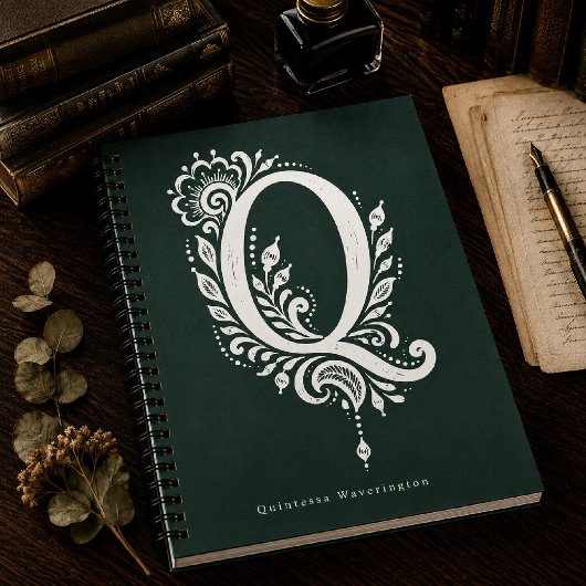 Cahier à monogramme botanique en linogravure Lettr