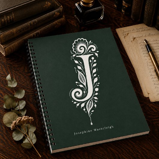 Cahier à monogramme botanique en linogravure Lettr