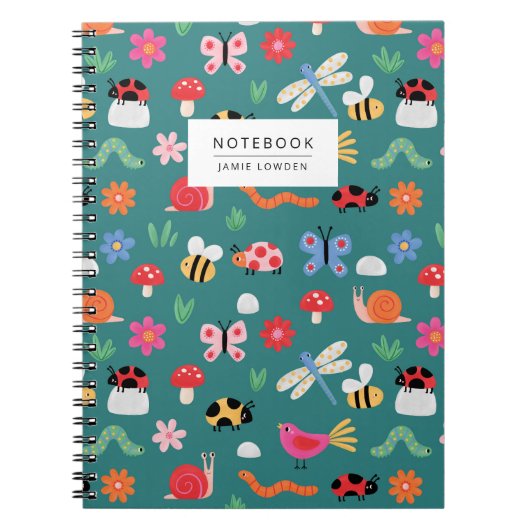 Cahier à motif de jolis insectes en sarcelle (Devant)