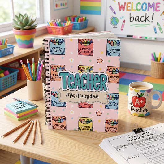 Cahier à motif enseignant crayon mignon école