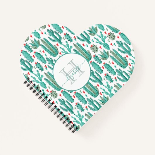 Cahier à motif vert cactus et blanc avec monogramm (Devant)