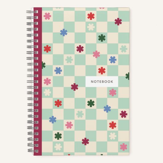 Cahier à motifs étoiles fleurs damier menthe (Recto)