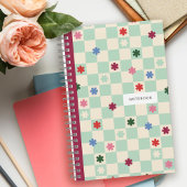 Cahier à motifs étoiles fleurs damier menthe