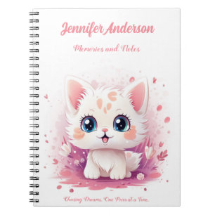Cahier à nom personnalisé avec un chat kawaii mign