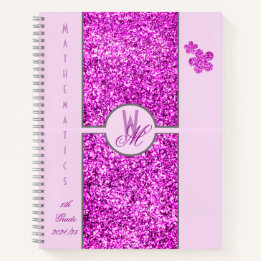 Cahier à paillettes rose girly avec monogramme pou